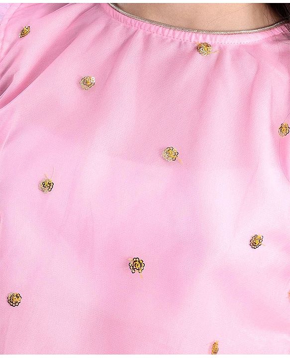 Pine Kids Woven Half Sleeves Lehenga Choli Set Embroidered - Yellow & Pink