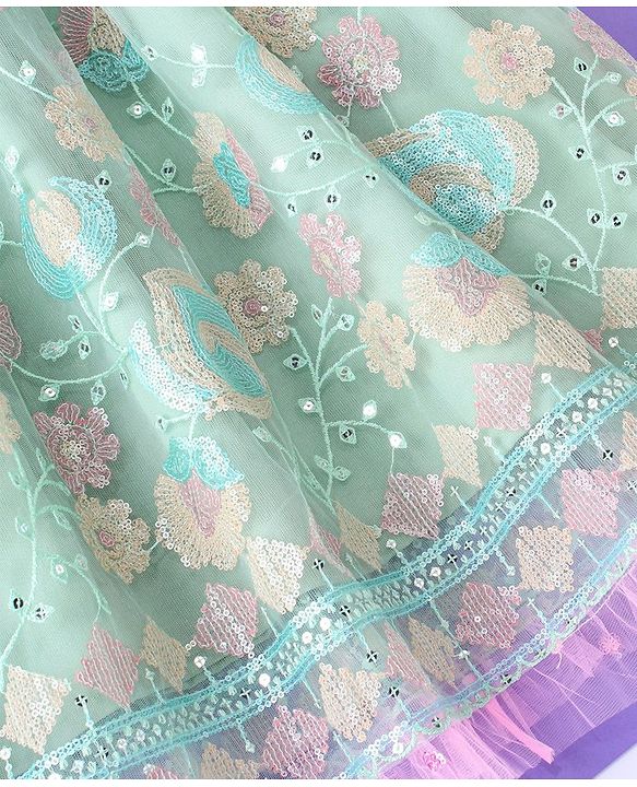 Pine Kids All Over Floral Embroidered Half Sleeves Choli Lehanga Set - Light Blue