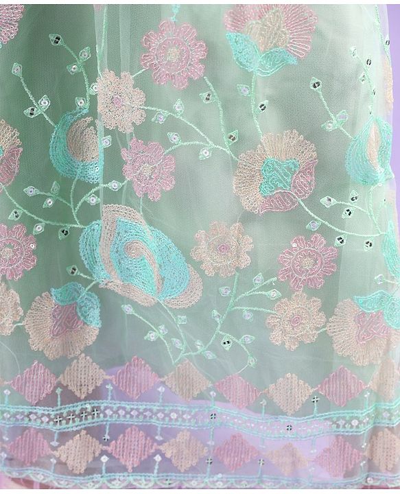 Pine Kids All Over Floral Embroidered Half Sleeves Choli Lehanga Set - Light Blue