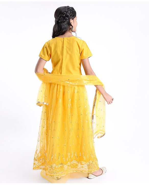 Pine Kids All Over Embroidered Half Sleeves Choli Lehenga  Set- Yellow