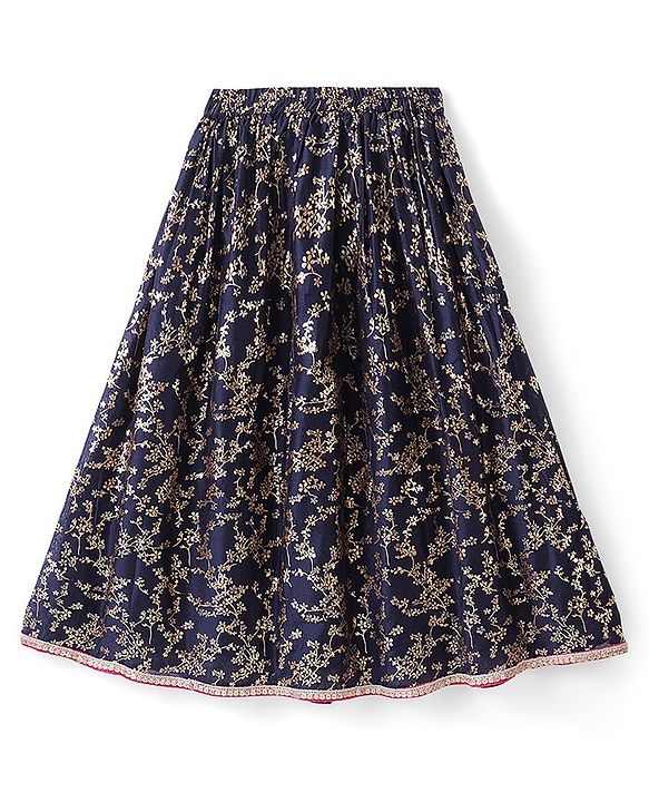 Pine Kids Cold Shoulder Sleeves All Over Printed Choli Lehanga  Set - Navy