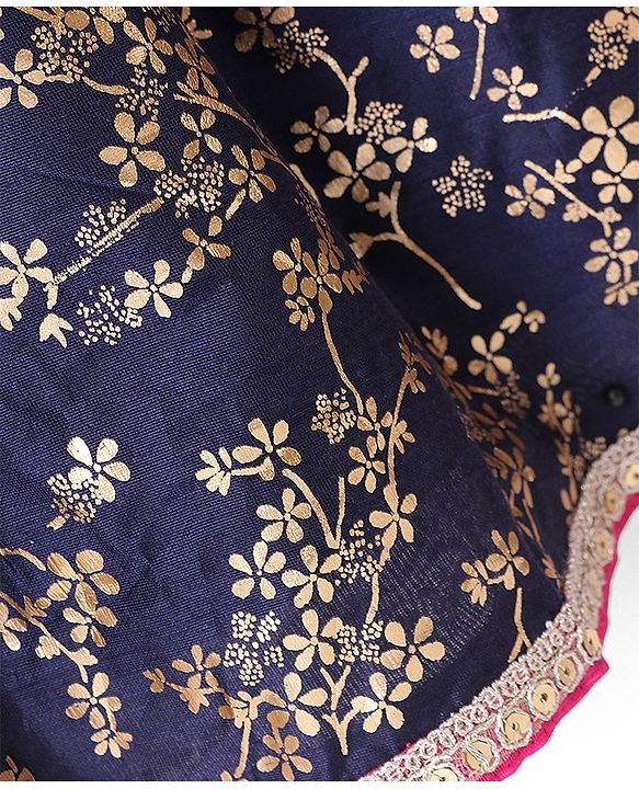 Pine Kids Cold Shoulder Sleeves All Over Printed Choli Lehanga  Set - Navy