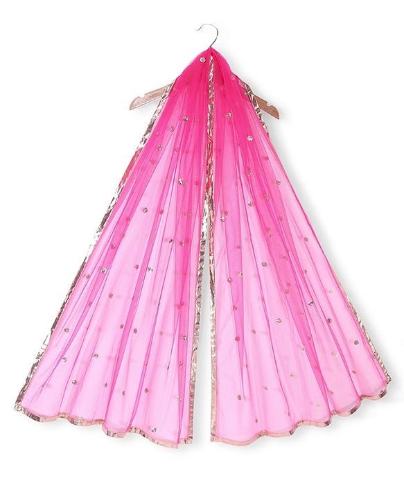 Pine Kids Embroidered Half Sleeves Choli Lehenga  Set- Pink
