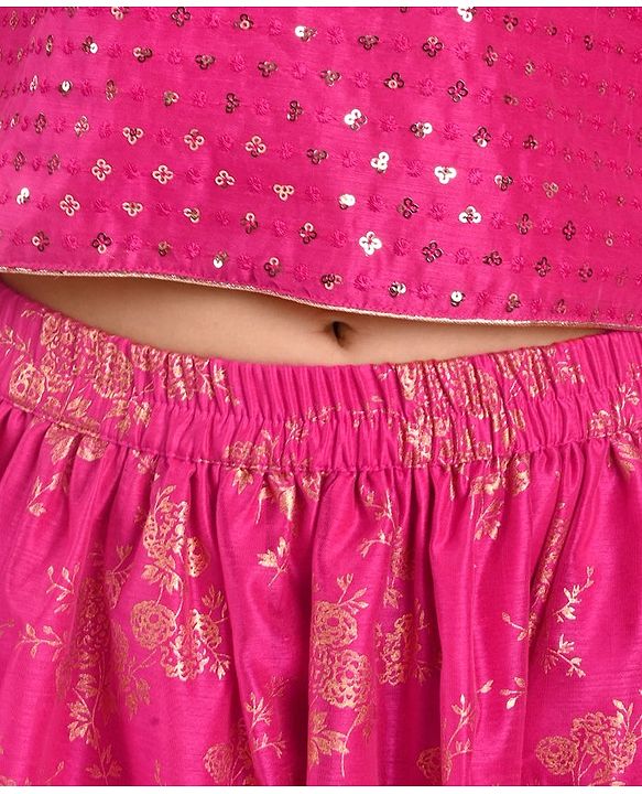 Pine Kids Embroidered Half Sleeves Choli Lehenga  Set- Pink