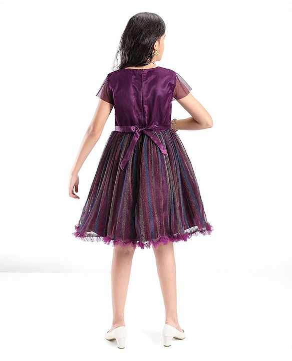 Pine Kids Half Sleeves Party Wear Frock with Sequin Detailing  - Wine