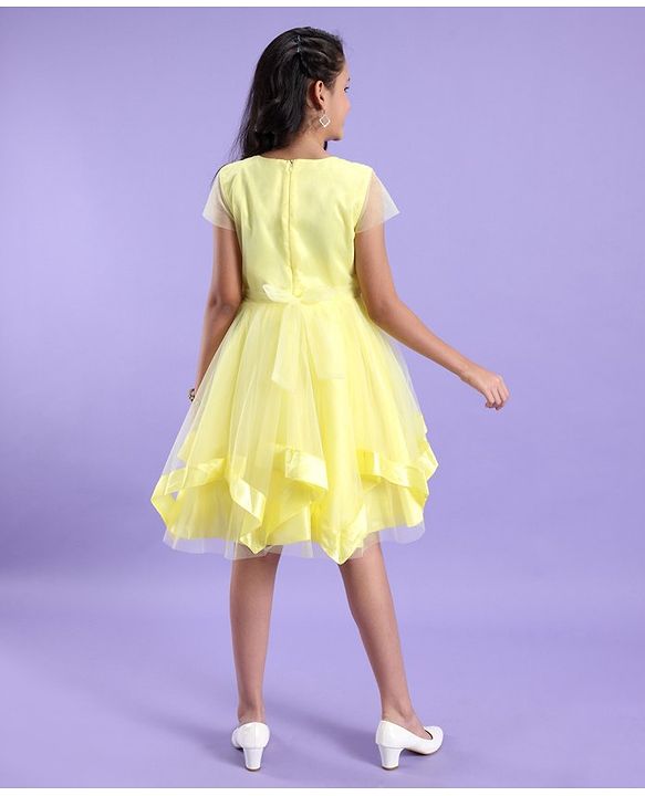 Pine Kids Half Sleeves Partywear Dress with Bow Applique & Sequin  Detailing - Yellow