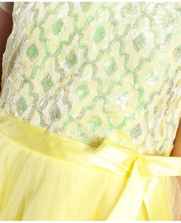 Pine Kids Half Sleeves Partywear Dress with Bow Applique & Sequin  Detailing - Yellow