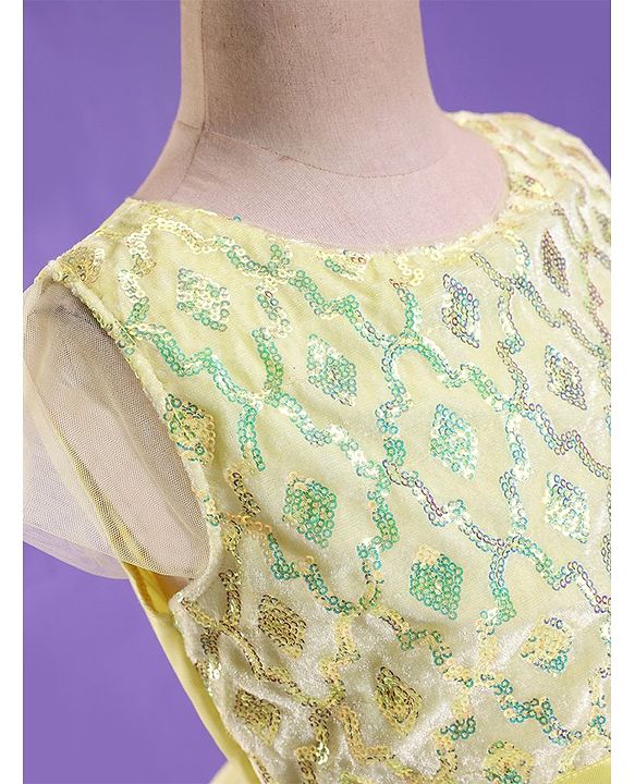 Pine Kids Half Sleeves Partywear Dress with Bow Applique & Sequin  Detailing - Yellow