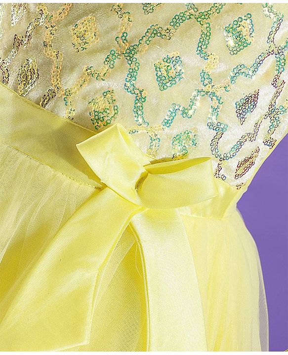 Pine Kids Half Sleeves Partywear Dress with Bow Applique & Sequin  Detailing - Yellow