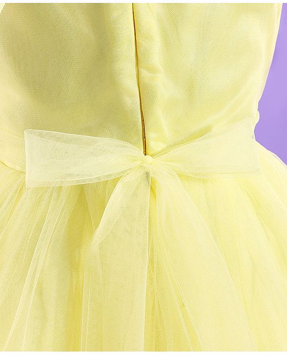 Pine Kids Half Sleeves Partywear Dress with Bow Applique & Sequin  Detailing - Yellow