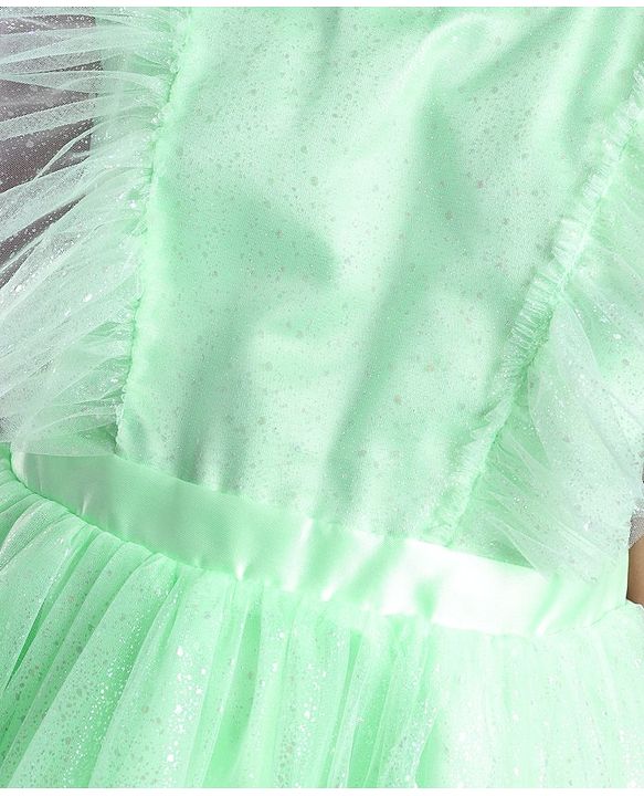 Pine Kids Cap Sleeves Glitter Printed Partywear Dress- Mint