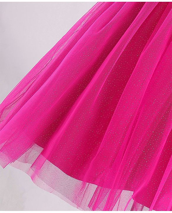 Pine Kids Half Sleeves Sequin Knee Length Party Wear Dress- Hot Pink