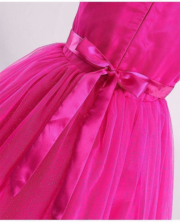 Pine Kids Half Sleeves Sequin Knee Length Party Wear Dress- Hot Pink