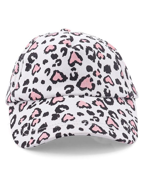 Babyhug Cotton Leopard Print Summer Cap - White & Pink