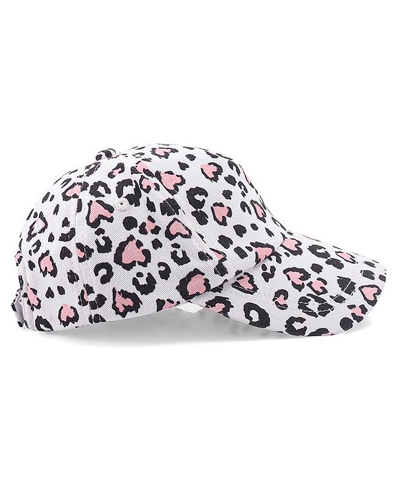 Babyhug Cotton Leopard Print Summer Cap - White & Pink