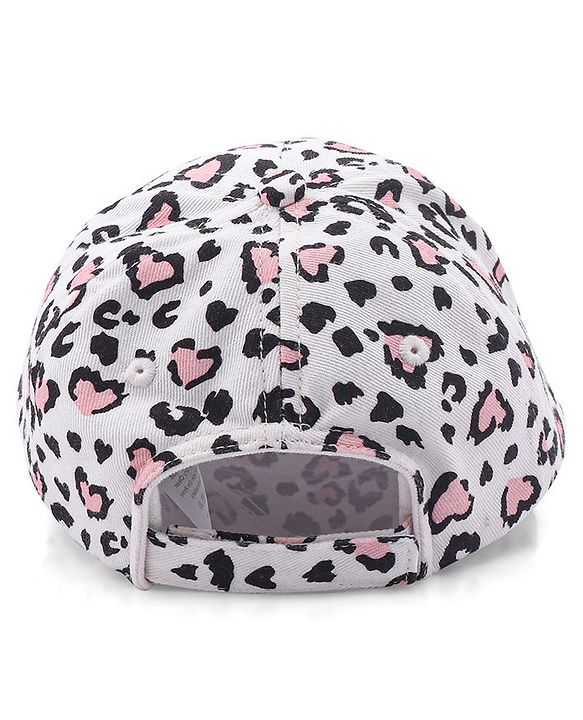 Babyhug Cotton Leopard Print Summer Cap - White & Pink