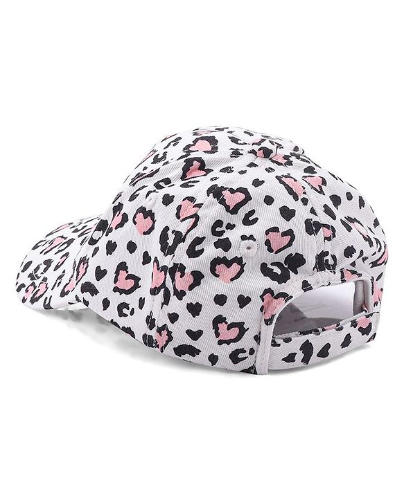 Babyhug Cotton Leopard Print Summer Cap - White & Pink