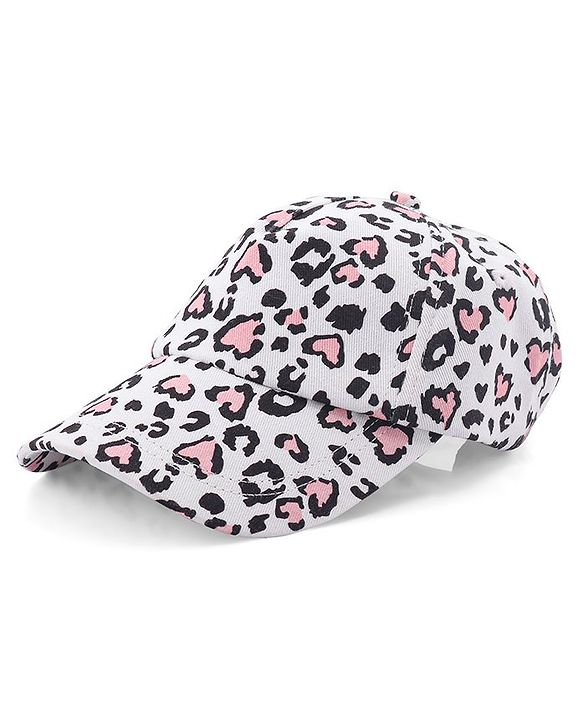 Babyhug Cotton Leopard Print Summer Cap - White & Pink