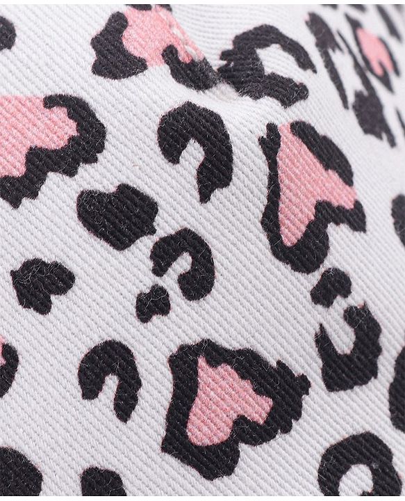 Babyhug Cotton Leopard Print Summer Cap - White & Pink