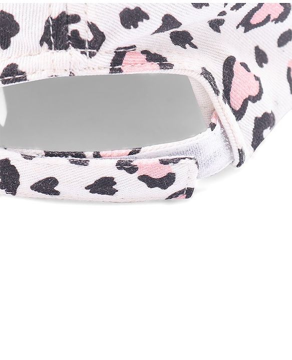 Babyhug Cotton Leopard Print Summer Cap - White & Pink