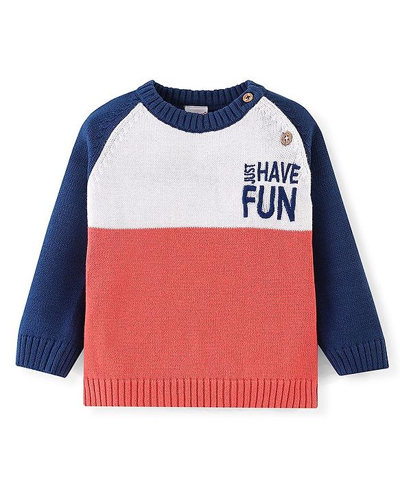 Babyhug Full Sleeves Sweater Set with Cap Colour Block & Text Design - Multicolour