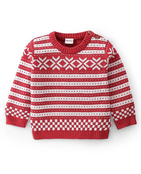Babyhug Cotton Knit Full Sleeves Sweater Set With Cap - Red