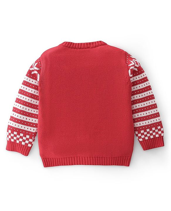 Babyhug Cotton Knit Full Sleeves Sweater Set With Cap - Red