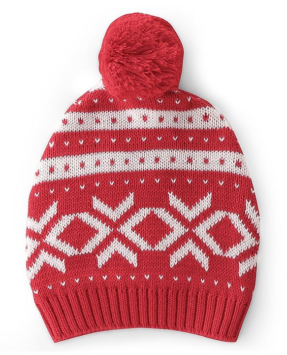 Babyhug Cotton Knit Full Sleeves Sweater Set With Cap - Red