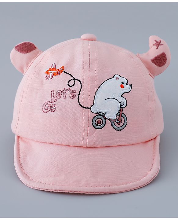Babyhug Free Size Baseball Cap with Horn Design - Pink