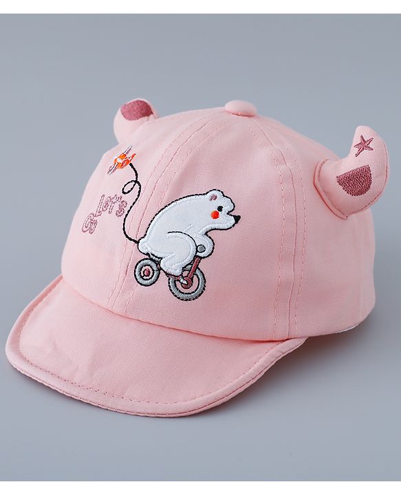 Babyhug Free Size Baseball Cap with Horn Design - Pink