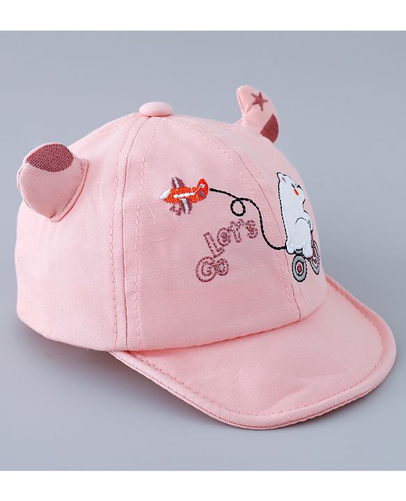 Babyhug Free Size Baseball Cap with Horn Design - Pink