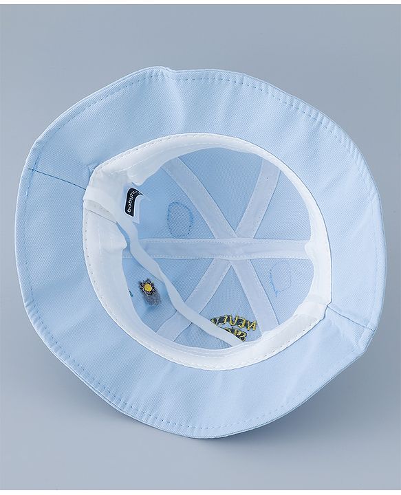 Babyhug Cotton Bucket Hat with Dinosaur Applique Blue - Diameter 16 cm