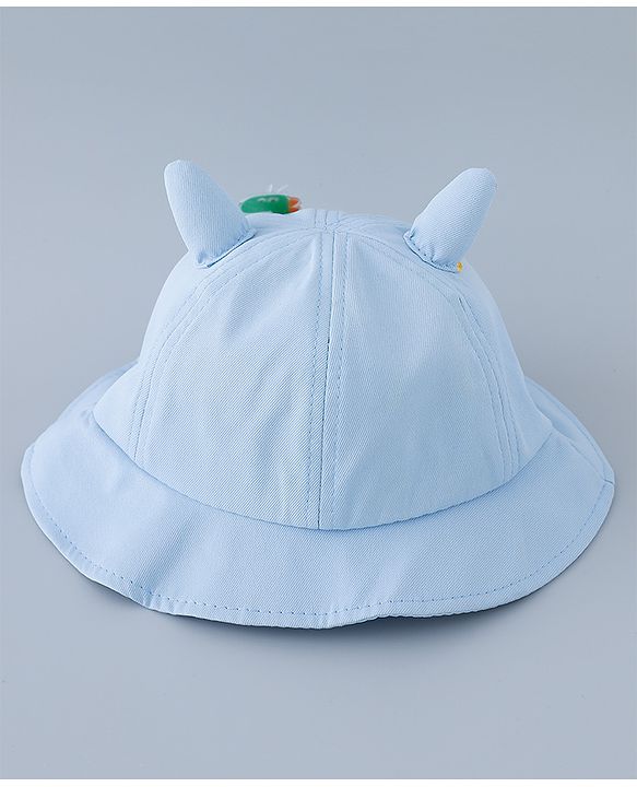 Babyhug Cotton Bucket Hat with Dinosaur Applique Blue - Diameter 16 cm