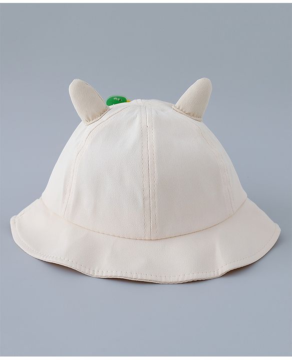 Babyhug Cotton Bucket Hat with Dinosaur Applique Cream - Diameter 16 cm