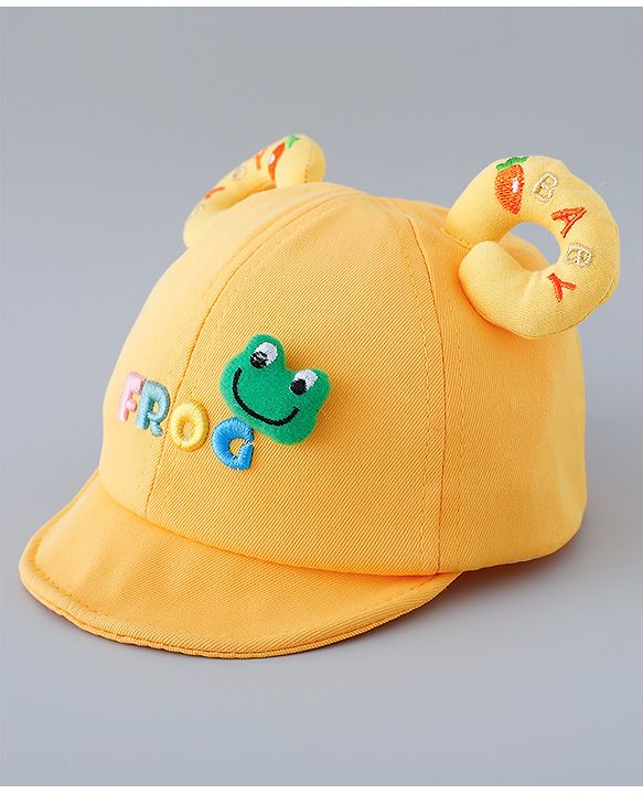 Babyhug Cotton Baseball Cap With Frog Applique - Yellow