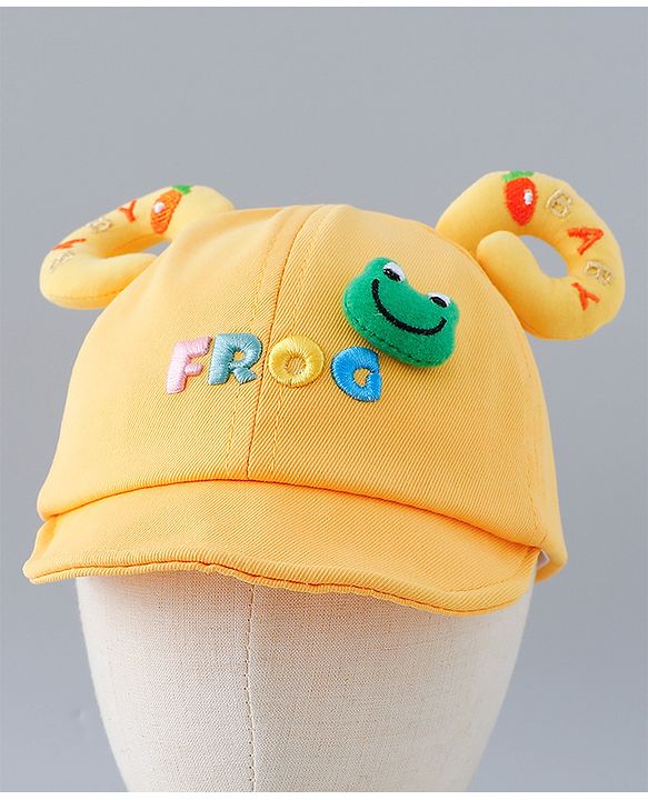 Babyhug Cotton Baseball Cap With Frog Applique - Yellow