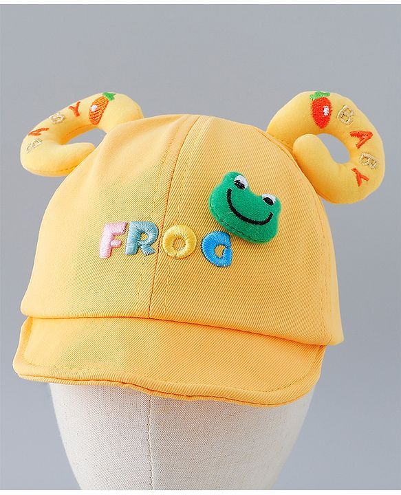 Babyhug Cotton Baseball Cap With Frog Applique - Yellow