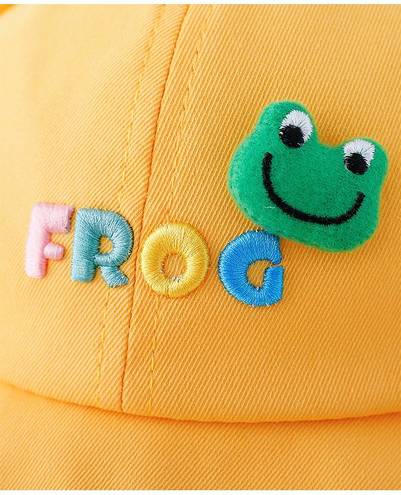 Babyhug Cotton Baseball Cap With Frog Applique - Yellow