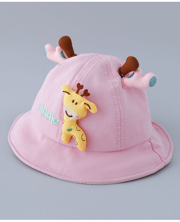 Babyhug Cotton Free Size Bucket Hat with Reindeer Applique - Pink