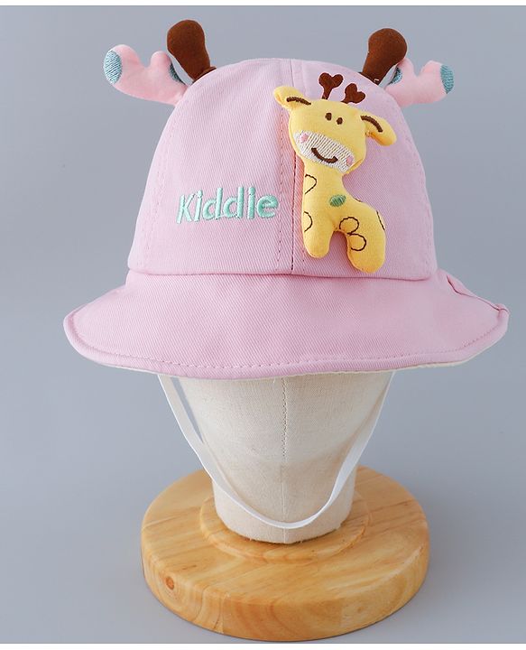 Babyhug Cotton Free Size Bucket Hat with Reindeer Applique - Pink