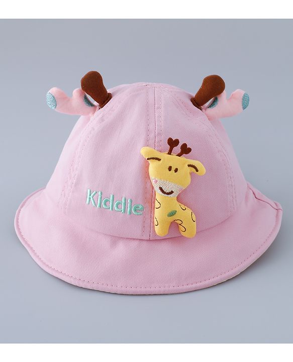 Babyhug Cotton Free Size Bucket Hat with Reindeer Applique - Pink