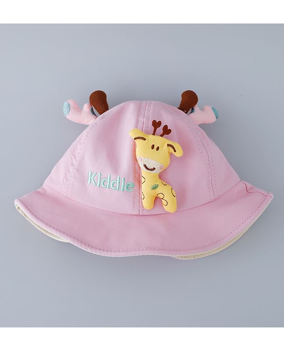 Babyhug Cotton Free Size Bucket Hat with Reindeer Applique - Pink