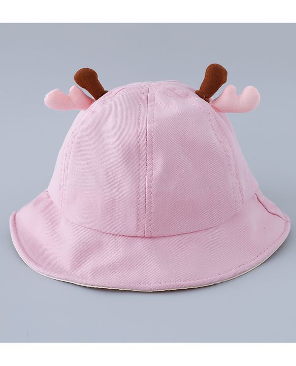 Babyhug Cotton Free Size Bucket Hat with Reindeer Applique - Pink