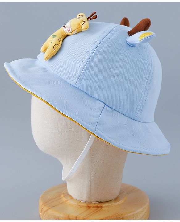 Babyhug Cotton Free Size Bucket Hat with Reindeer Applique - Blue