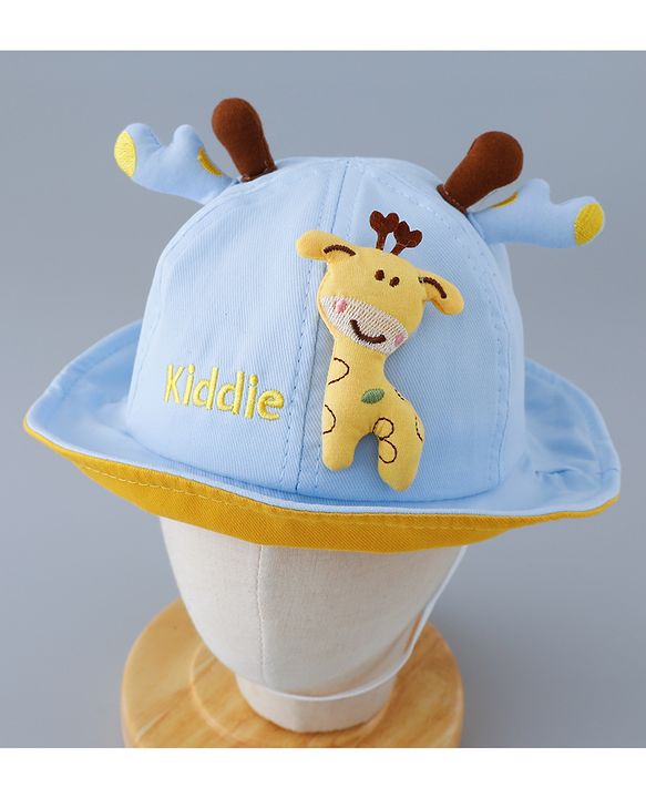 Babyhug Cotton Free Size Bucket Hat with Reindeer Applique - Blue