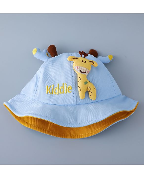 Babyhug Cotton Free Size Bucket Hat with Reindeer Applique - Blue