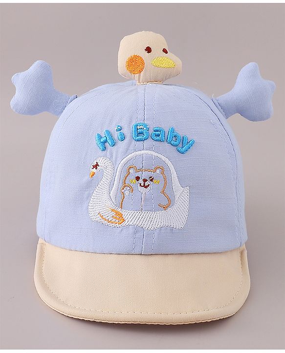 Babyhug Cotton Baseball Cap Bear Embroidery and Duck Design - Yellow