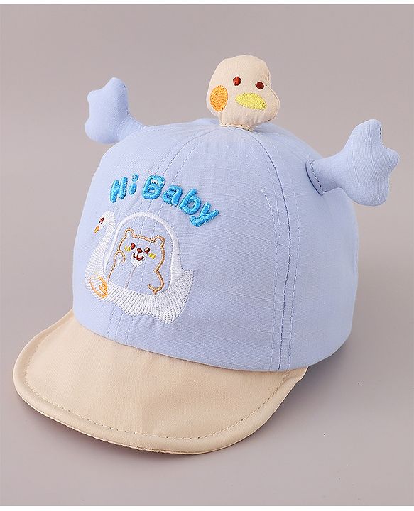 Babyhug Cotton Baseball Cap Bear Embroidery and Duck Design - Yellow