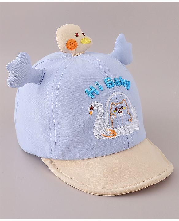 Babyhug Cotton Baseball Cap Bear Embroidery and Duck Design - Yellow