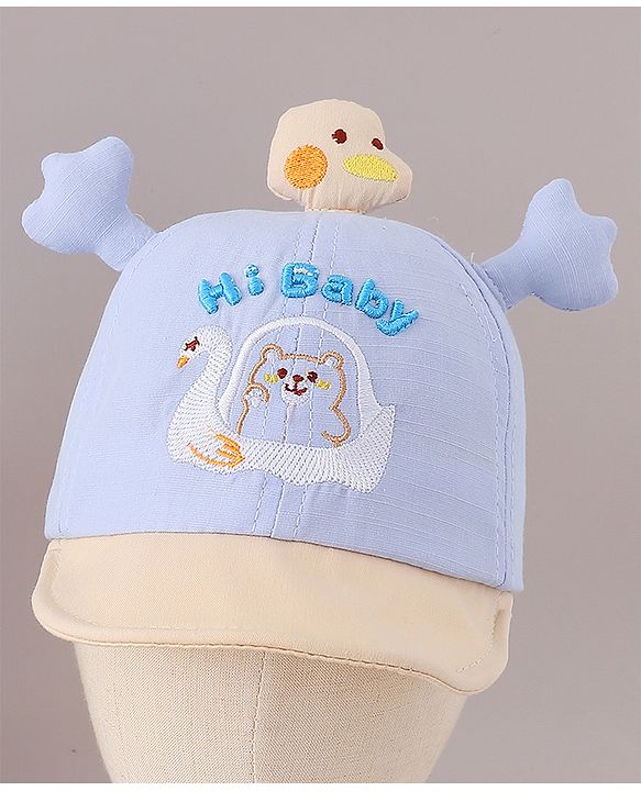 Babyhug Cotton Baseball Cap Bear Embroidery and Duck Design - Yellow
